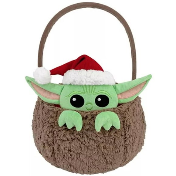 NWT Star Wars Mandalorian The Child with Santa Hat Plush Basket - Picture 1 of 9
